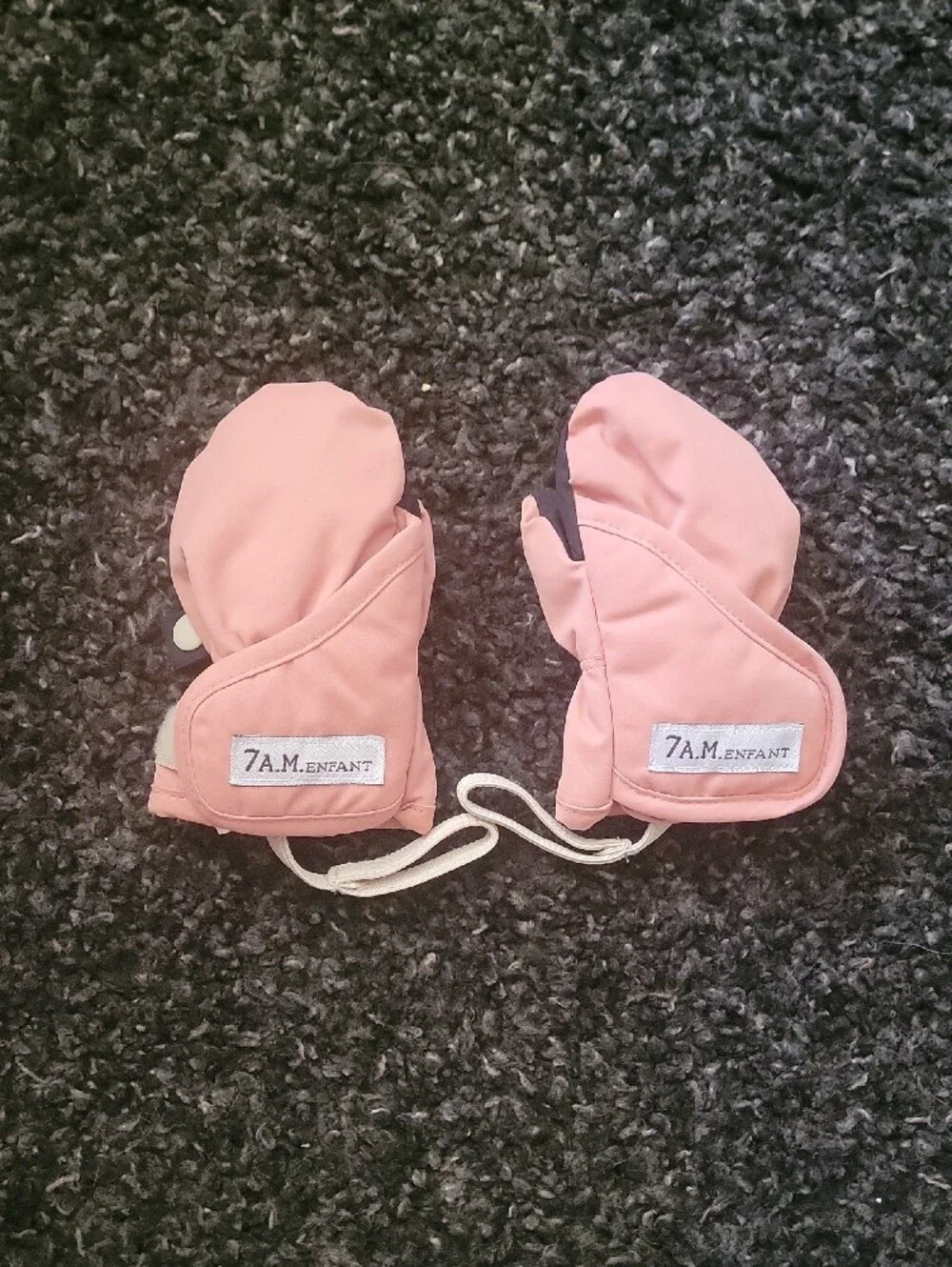 Children's Pink and Black Insulated Mittens with Wrist Strap